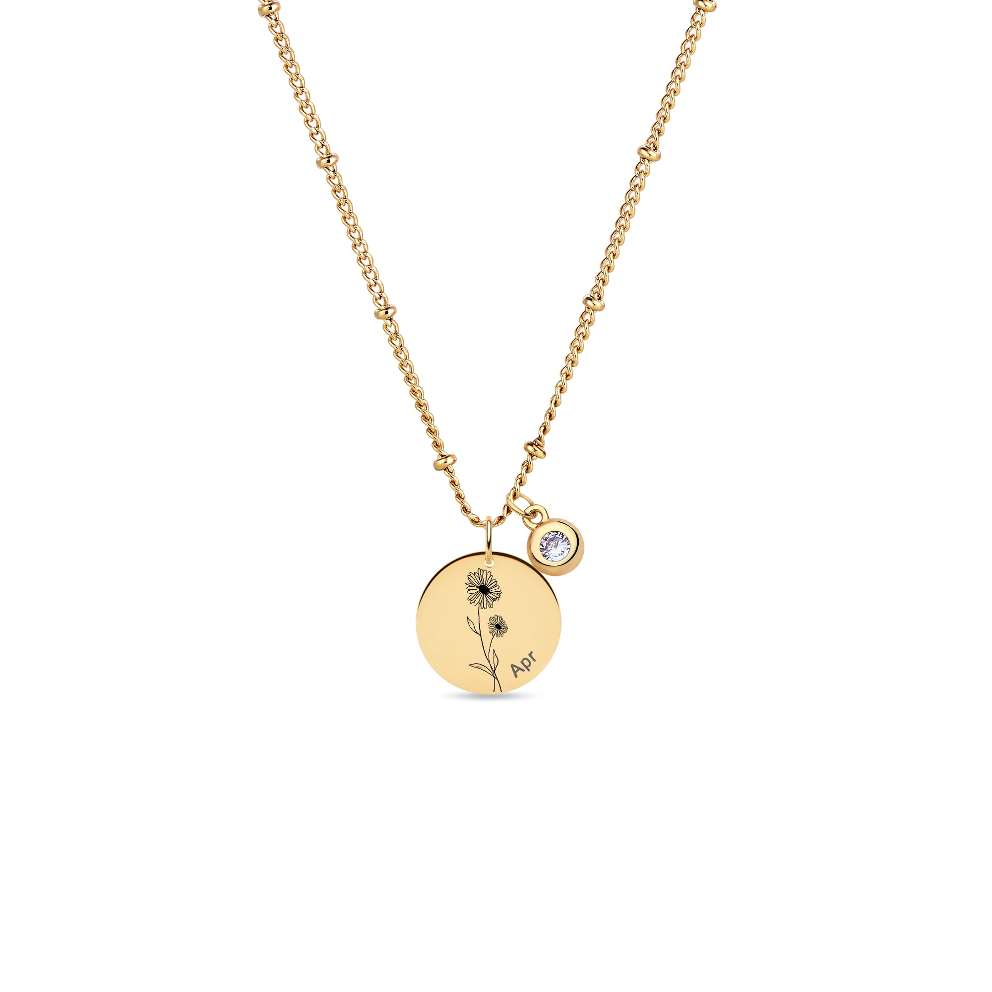 Valloey Rover 18k Gold Vacuum Plated Dainty Flower Birthstone Pendant Necklace for Women Birthday Gifts(January to December）