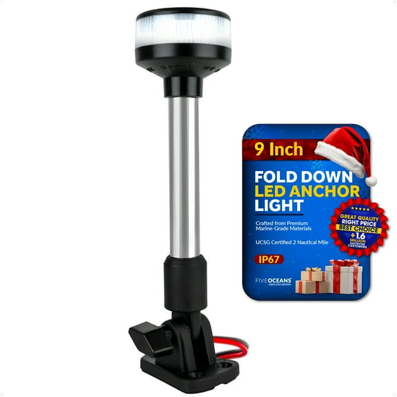 Five Oceans Anchor Light - Stern Lights for Boats, Bimini Top Light, Boat Lights Navigation, 12V DC, USCG 2NM Certified, Boat Stern Light for Pontoon and Fishing Boats, Fold-Down, 9-Inch - FO2878