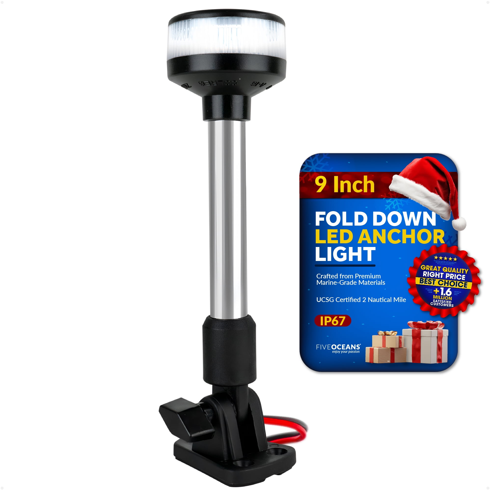 Five Oceans Anchor Light - Stern Lights for Boats, Bimini Top Light, Boat Lights Navigation, 12V DC, USCG 2NM Certified, Boat Stern Light for Pontoon and Fishing Boats, Fold-Down, 9-Inch - FO2878