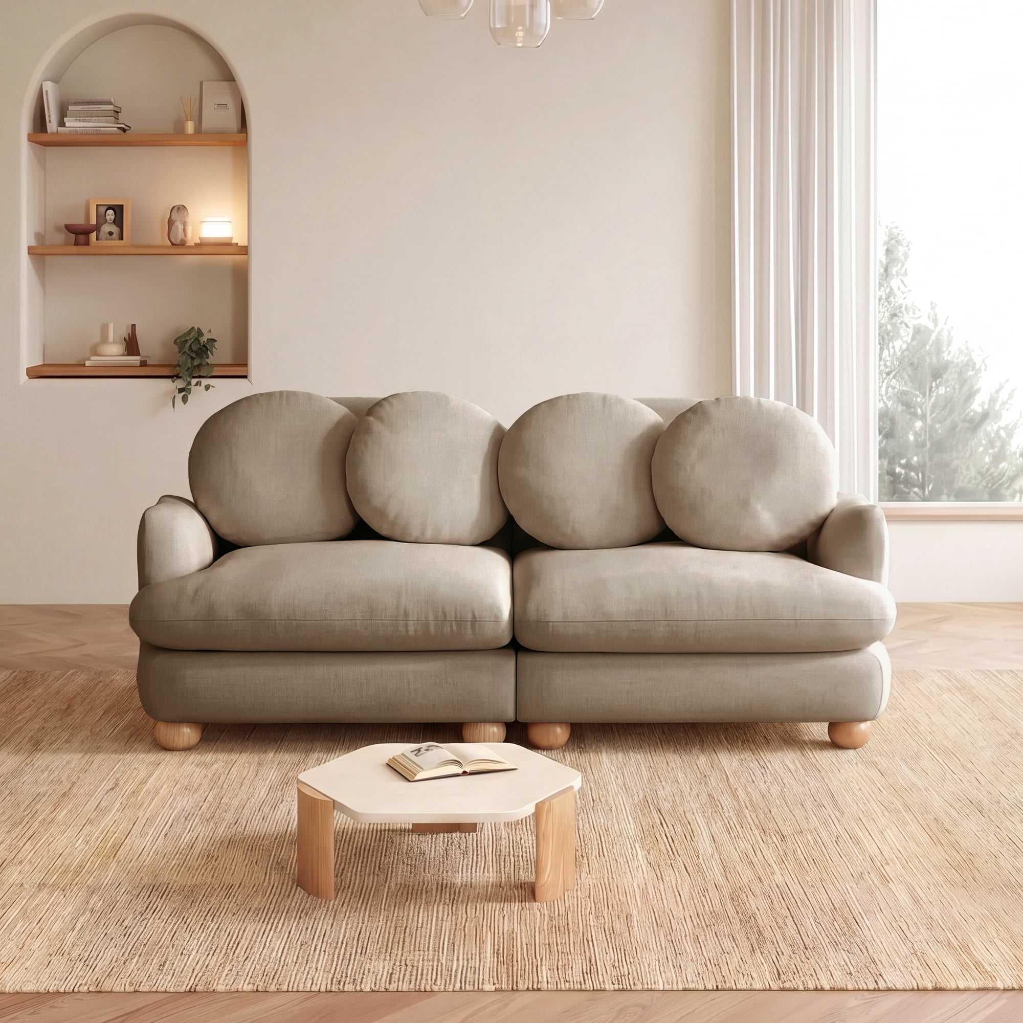 68" 2 Seater Comfy Chenille Modular Sectional Sofa Couch with 4 Throw Pillows