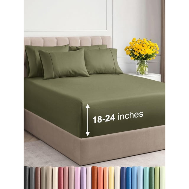 Juego de sábanas CGK Unlimited Extra Deep Queen de 6 piezas, color verde salvia