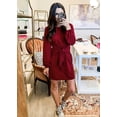 thumbnail image 2 of Women’s Elegant Long Lantern Sleeve Short Dress Crewneck Tie Waist Knit Cocktail Dress, 2 of 7