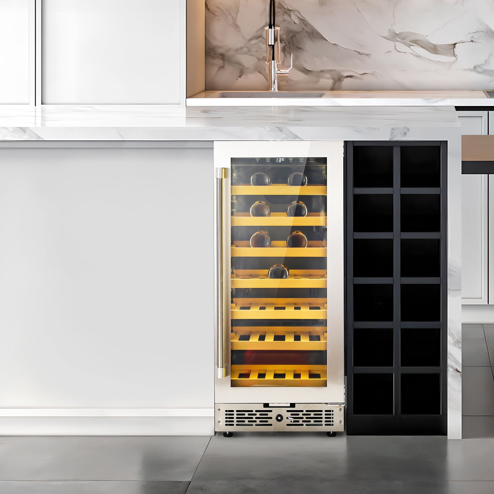 FOMIYES 96L 33 Bottle Beverage Fridge Glass Door Wine Cooler Refrigerator Mini Wine Fridge for Bar Home Party Drink Storage US Plug