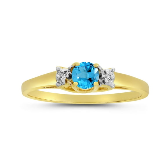14k Yellow Gold Round Blue Topaz And Diamond Ring
