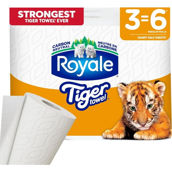 Tiger Strong Paper Towel (Royale) - 3 Double Equal 6 Rolls | 98 Half Sheets per Roll, White