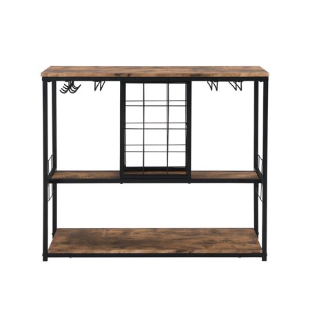 Kmowoo Industrial Wine Rack Table with Glass Holder  Wine Bar Cabinet with Storage