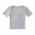 thumbnail image 4 of Wycnly Womens Tops Dressy Casual Party Club Sexy Slim Fit Button up Going out Cropped Tees Shirts Summer Short Sleeve Crewneck Tops Solid Blouse Gray m, 4 of 4