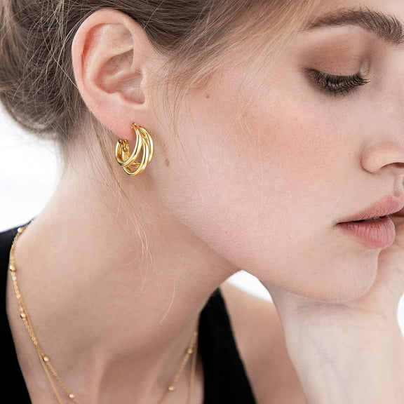 Chunky Hoop Earrings For Women, 925 Sterling Silver Post Triple Open Hoops, Diameter 15/20/30Mm[Z3123]