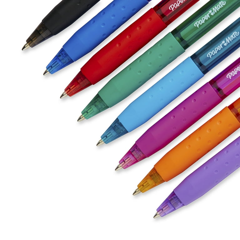 Clip-Clicks Rainbow Comfort Grip, Colored Ink, Ball Point Pens (8 pack) in  8 colors (Pink, Red, Yellow, Green, Teal, Blue, Purple and Black)