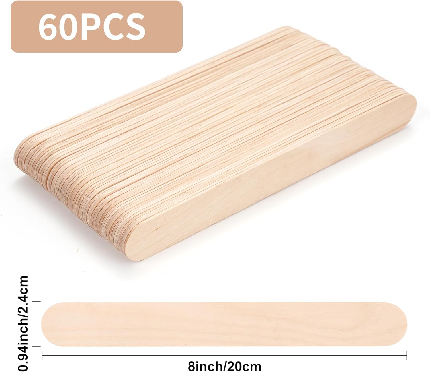 60 Pieces Jumbo Craft Sticks, 8 Inch Natural Wooden Popsicle Multi-Functional Ice Cream Sticks for Crafts, Tongue Depressors, Hair Removal and Waxing Plant Labels, DIY Classroom Crafts