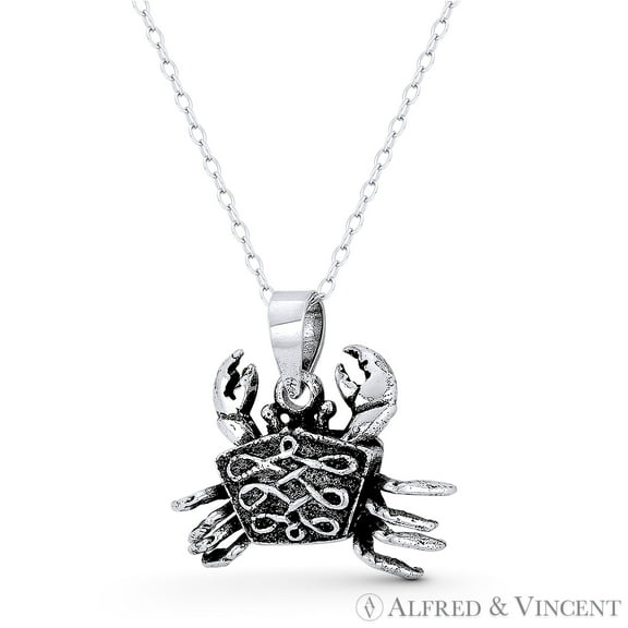 Cancer the Crab Zodiac Sign Charm 20x22mm (0.8x0.9in) Pendant & Chain Necklace in Oxidized .925 Sterling Silver