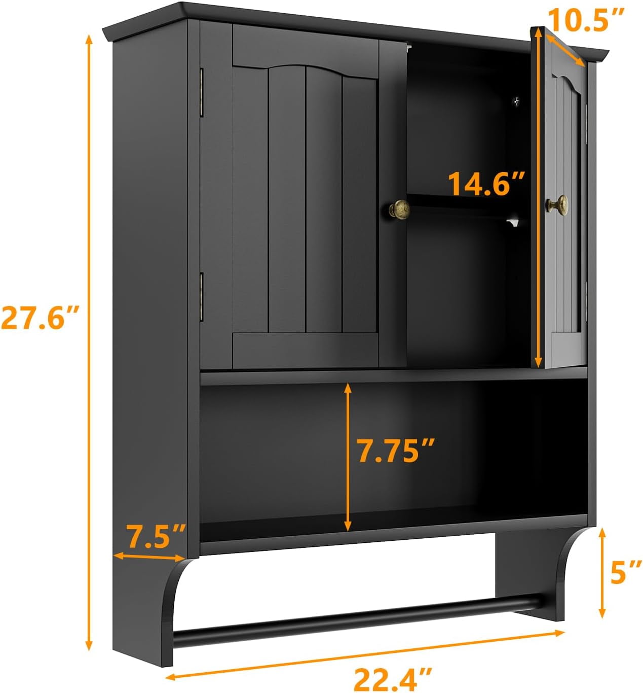 Semiocthome Bathroom Medicine Cabinet Wall Mounted Storage with Towel Bar and 2 Door in Black