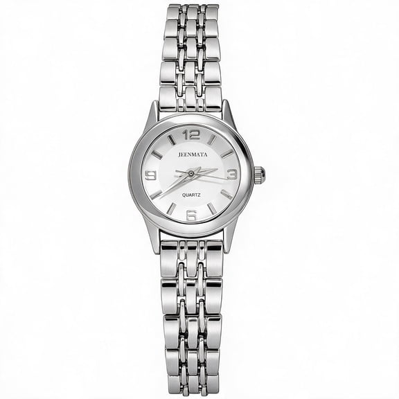 JeenMata Women's Monochrome Silver Watch - Bright White Dial, Silver Stainless Steel Bracelet, Water Resistant Classic Dress Watch