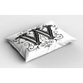 thumbnail image 2 of Ambesonne Letter W Pillow Sham 2 Pack, Abstract Ornamental W, 26"x20", Black Grey White, 2 of 3
