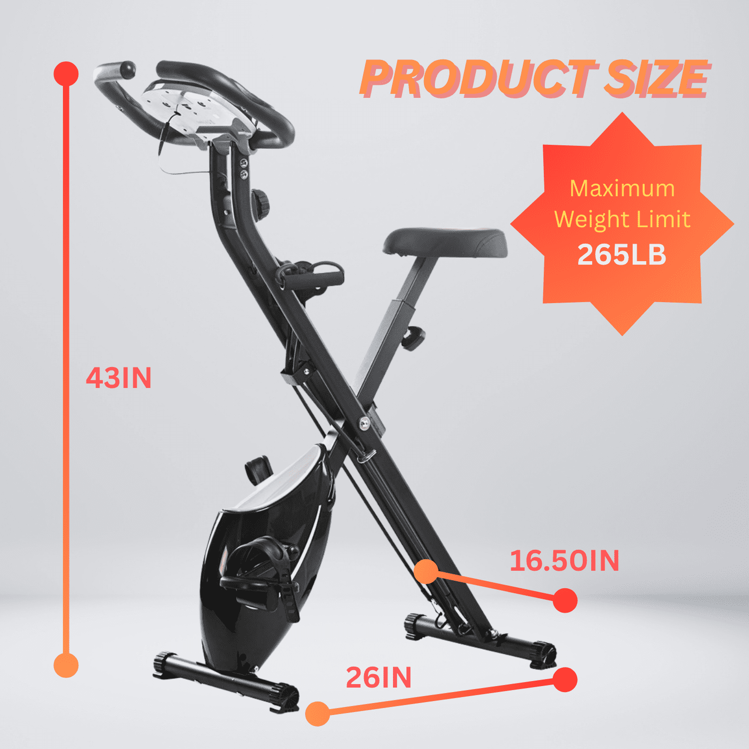 Daiwa Felicity Ez Bike Pro Folding Exercise Bike with Resistance Bands, Compact Design, Adjustable Seat Height