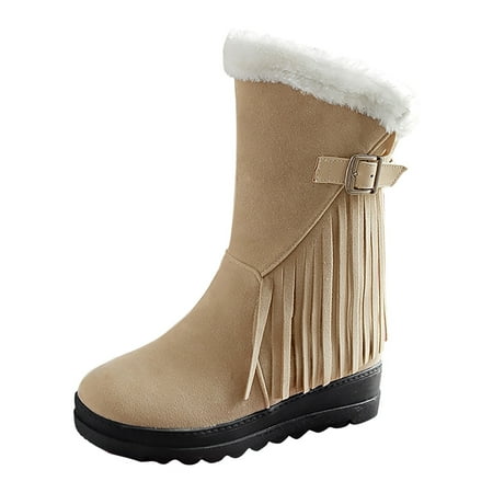 

Classic Retro Female Boots Womens Foreign Trade Large Winter Warm Cotton Boots Thick Soled Flat Heel Tassel Snow Boots