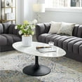 thumbnail image 2 of Contemporary Modern Urban Designer Living Room Lounge Club Lobby Oval Coffee Table, Artificial Marble Stone Metal, Black White, 2 of 3