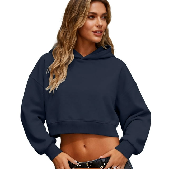 Fall Sweatshirts for Women, Women's Solid Color Double Layered Hooded Pullover