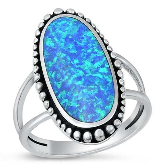 CHOOSE YOUR COLOR Blue Simulated Opal Bali Cocktail Ring 925 Sterling Silver Band CZ Female Size 10