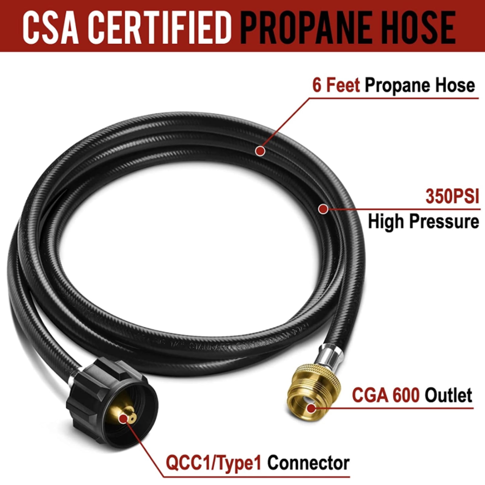 PatioGem 6FT Propane Tank Adapter Hose, Propane Adapter 1lb to 20lb, Converts 1lb Appliances to 5-40lb Tanks, Fit for Weber/Coleman/Blackstone Grill, Camping Stove, Buddy Heater, Tabletop Gridde