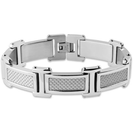Crucible Stainless Steel Grey Carbon Fiber Link Bracelet