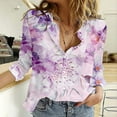 thumbnail image 2 of KALE V Neck Long Sleeve Shirts for Women Floral Print Button Down Shirt Lightweight Blouse Summer Casual Tops Business Casual Tops Purple, 2 of 5