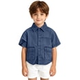 thumbnail image 4 of CAIVO Boys Shirts Denim Short Sleeve Shirt Casual Washed Tee For Kids Youth Comfortable Stylish Tops Blouses For Child , Dark Blue, 4 of 5