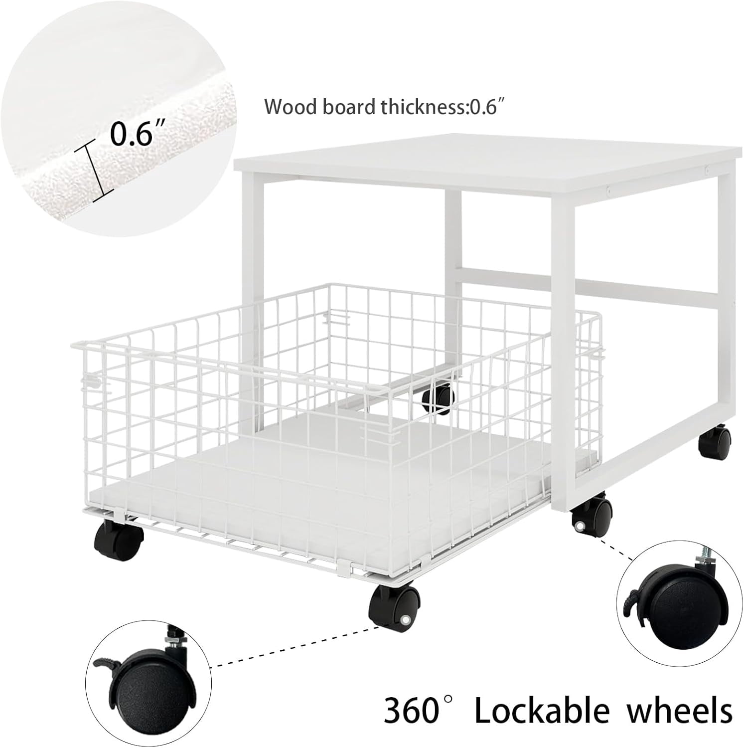 Natwind 19.7x19.7in Mobile Mini Fridge Stand with Large Capacity Storage Beverage Refrigerator Table with Wheels Rolling Compact Fridge Cart