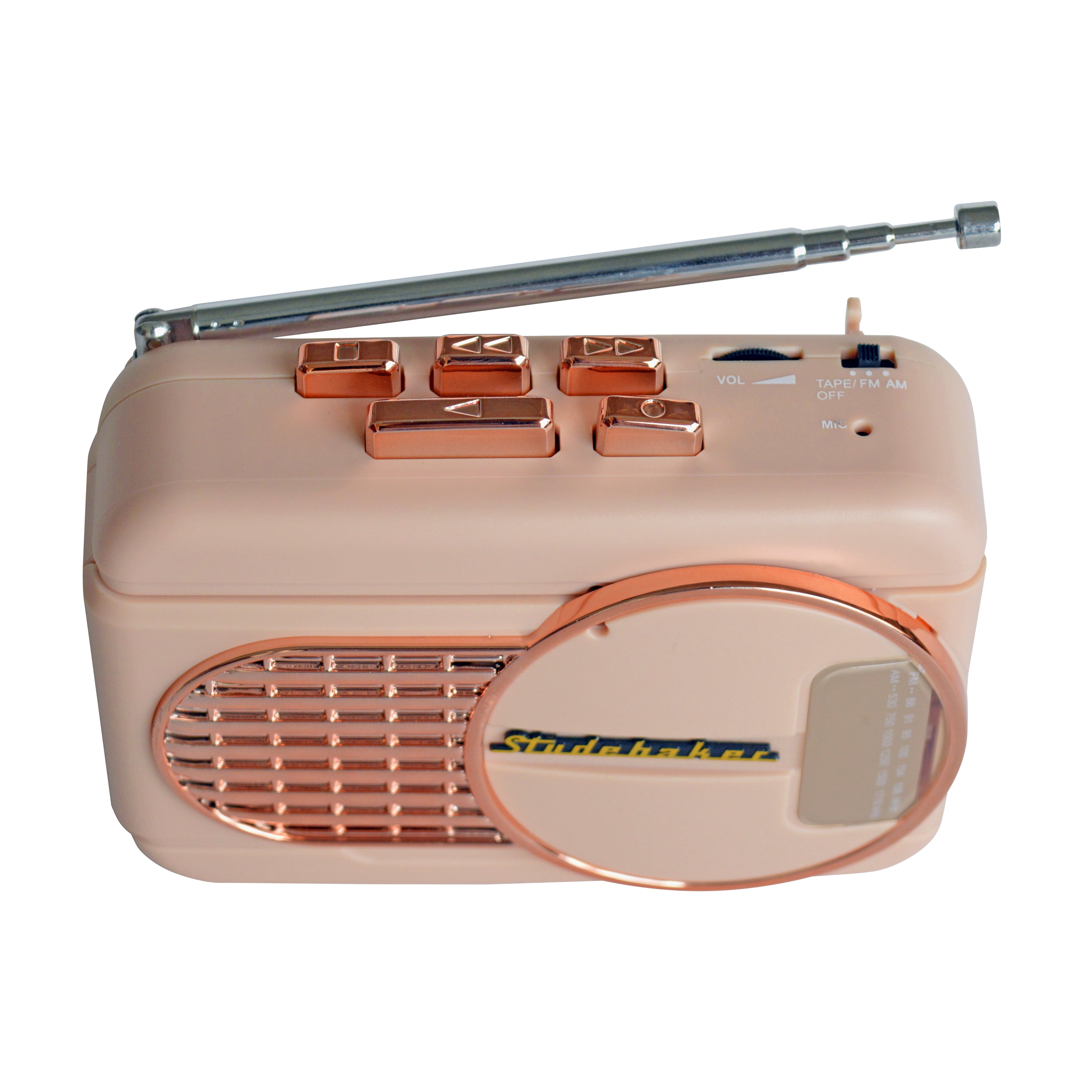 Studebaker SB3675RG WALKABOUT II AM/FM Cassette Player Radio with Speaker, Rose Gold