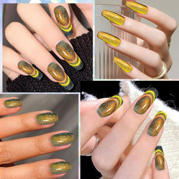 Salud y belleza, Kits de decoración de uñas, Esmalte de uñas en gel ojo de gato con cristales reflectantes y destellos explosivos de diamantes fragmentados dinámicos, 7 ml, esmalte de uñas