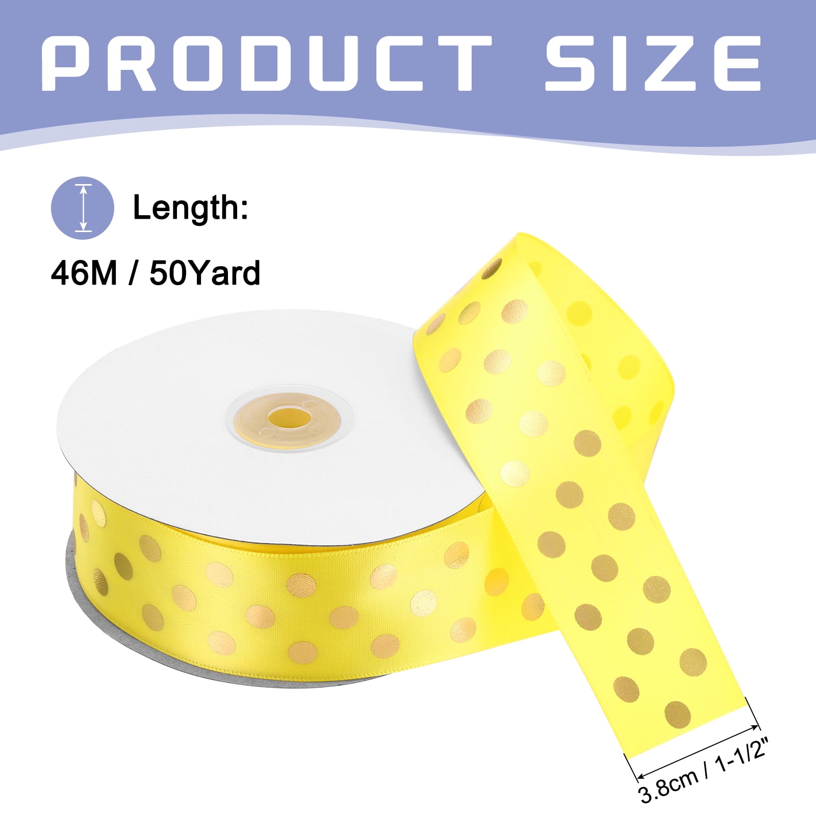 Grosgrain Ribbons 50 Yards 1-1/2 Inch Yellow Gold Dots Ribbon for Crafts Gift Wrapping Wedding