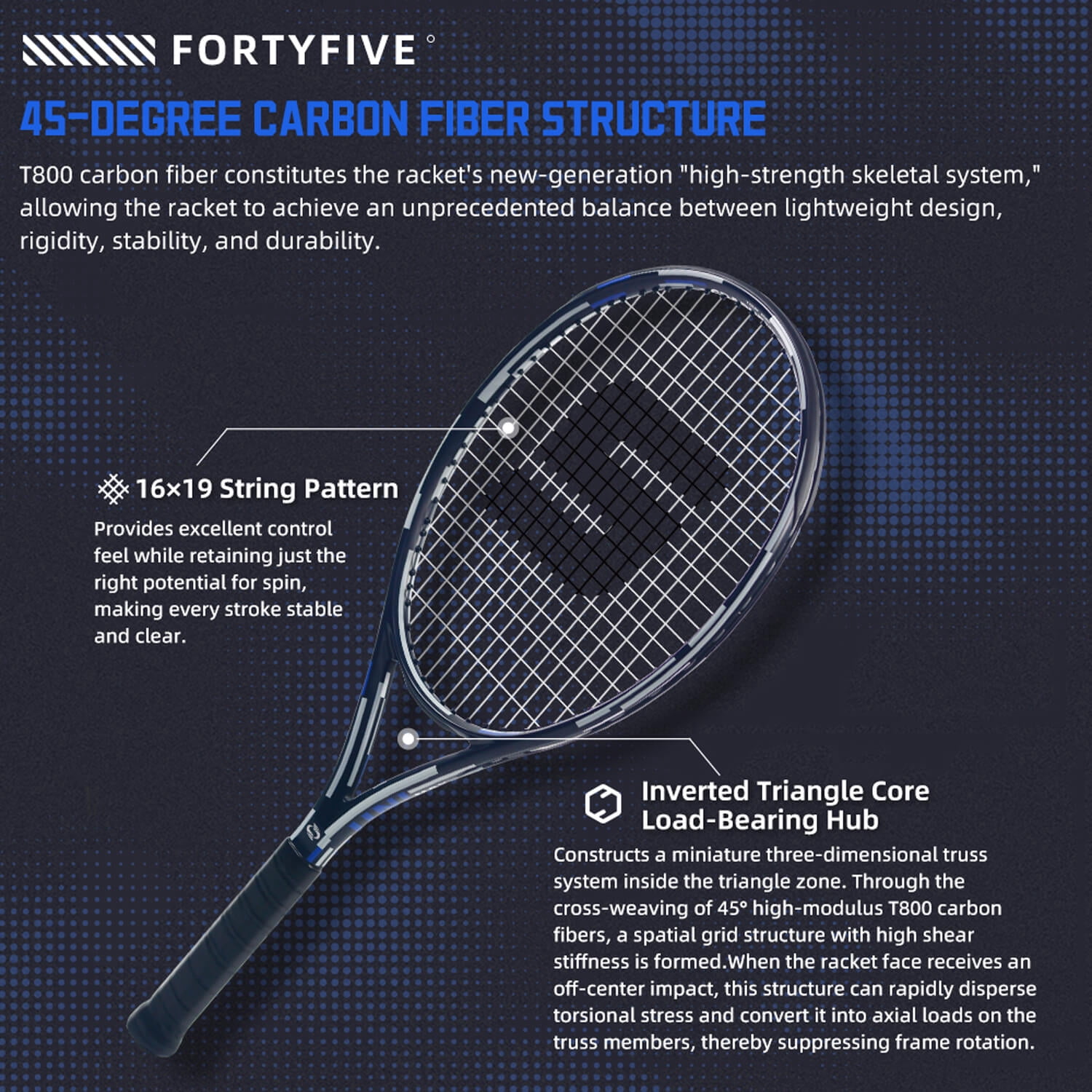 SALYWEE UNI360 Power Tennis Racquet, T800 Full Carbon Fiber Adult Recreational Tennis Racket, Lightweight 280g Unstrung, 105 sq.in., 16x19 String Pattern, Professional One-Piece Molding, Men & Women