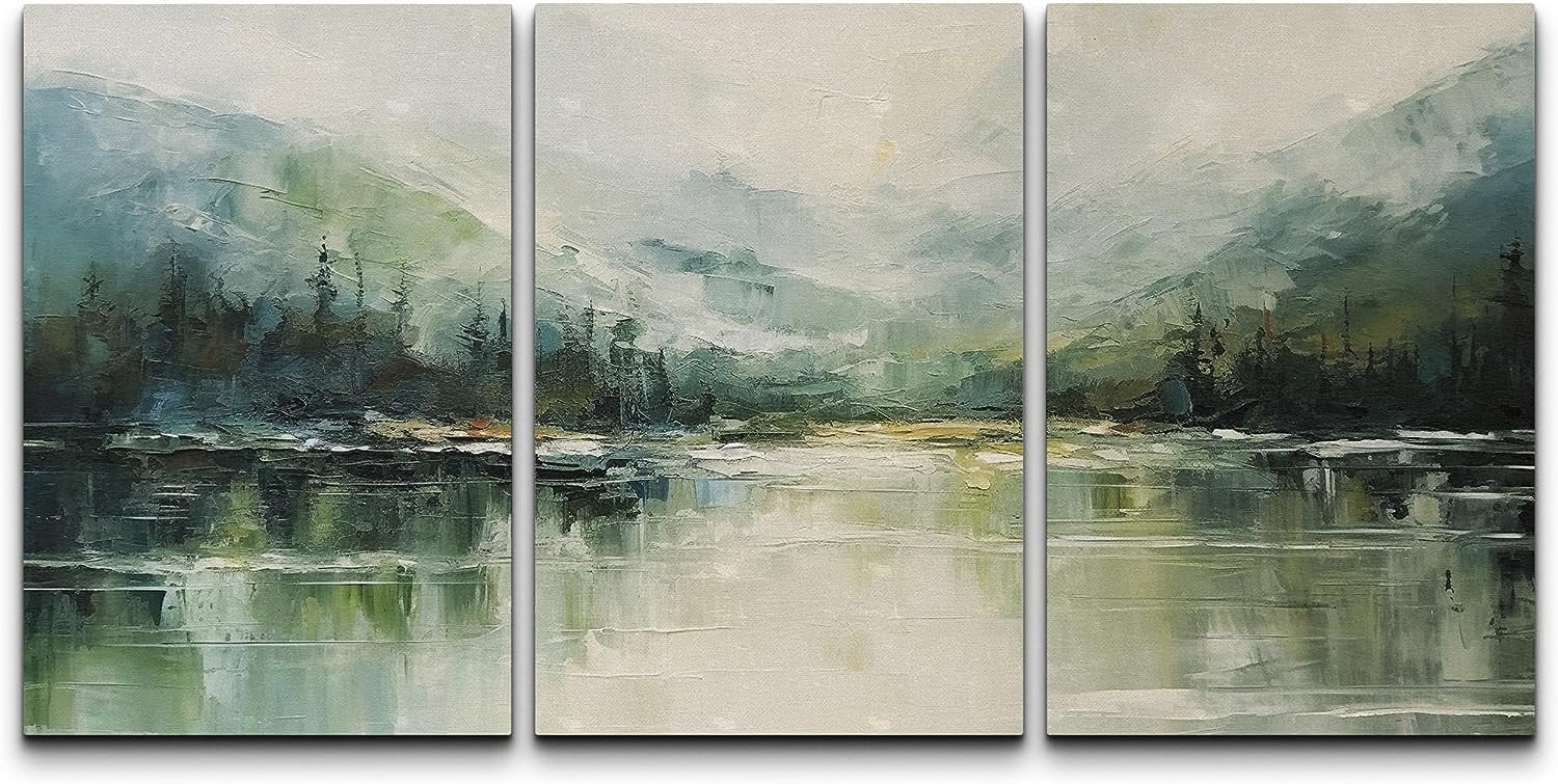 PixonSign Canvas Print Wall Art Set Emerald Green Watercolor Mountain