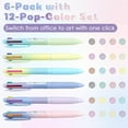 thumbnail image 2 of fuzhong-6 Pack 4-in-1 Multicolor Ballpoint Pens, Retractable Colored Pens 0.7mm Fine Point, 12 Assorted Ink Colors, Smooth Writing for Students, Doctors, Journaling, Office Use, 2 of 4