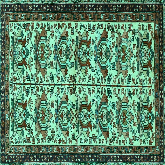 Ahgly Company Indoor Square Persian Turquoise Blue Traditional Area Rugs, 7' Square