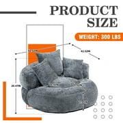 MOONMISS Chenille Upholstered Durable Comfort Lounger Bean Bag Lazy Sofa with Three Pillows-Gray