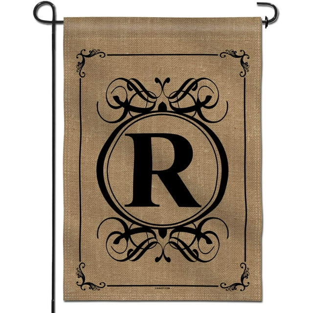 Anley Drapeau de Jardin Monogramme Classique Lettre R, Initiale du Nom de Famille Double Face - Décoration de Bienvenue Personnalisée - Résistant aux Intempéries & Double Couture - 18 x 12.5 Pouces