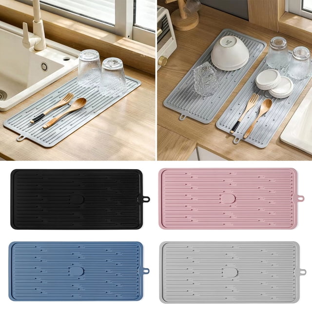 Drain Pad Easy to Clean Hanging Hole Anti-scalding Silicone Tableware Drying Mat Faucet Drip Protection Pad Kitchen Gadget