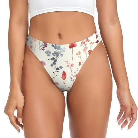 Rateoe Wildflower Watercolor 3 Pattern Seamless Women Underwear Thongs No Show Ladies Thong No Line Breathable Comfortable Panties Undies for Women-Medium