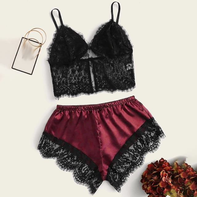 Mikilon Pyjama en Satin pour Femmes, Lingerie Amusante et Élégante à Imprimé