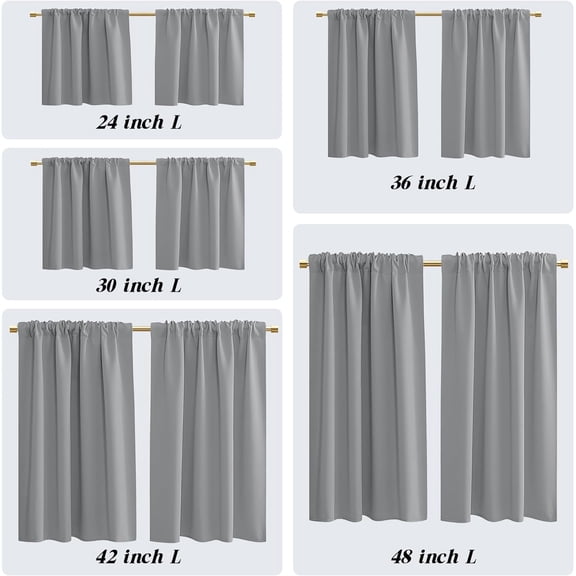 Room Darkening Curtains for Bedroom,Blackout Thermal Insulated Curtain Panels with Rod Pocket,Light Grey,52 by 48 Inch Length Light Gray 52"W x 48"L (Pack of 2)