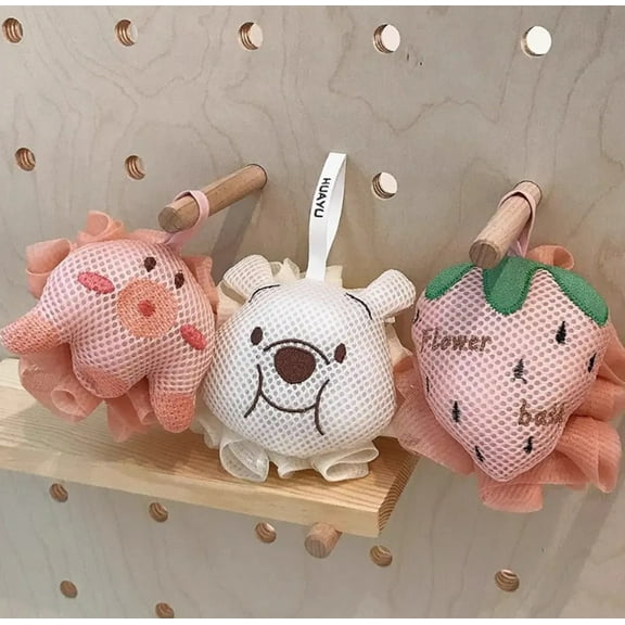 3-Pack Funny Cartoon Loofah Bath Sponges – Soft Mesh Shower Puffs for Body Wash & Exfoliation – Multi-Purpose Loofah Balls for Men, Women & Kids TIKA