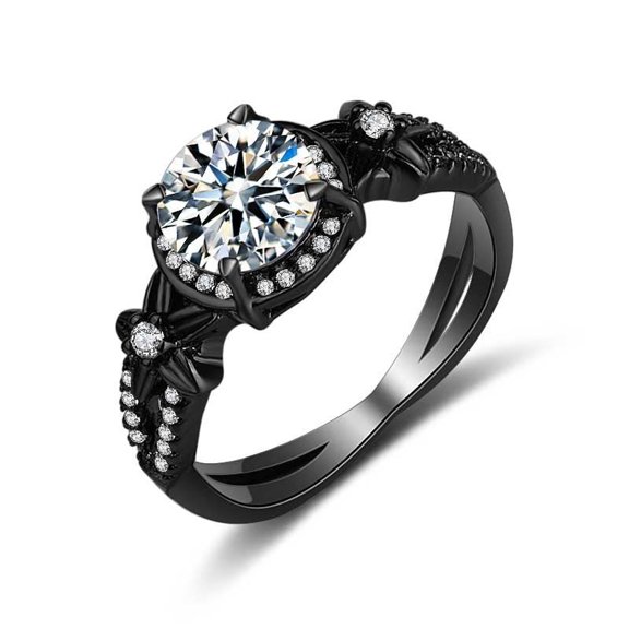 Womens Black Gold Tone Ring With White Stone Copper Fashion Jewelry For Daily Wear And Special Occasions Sleek Look