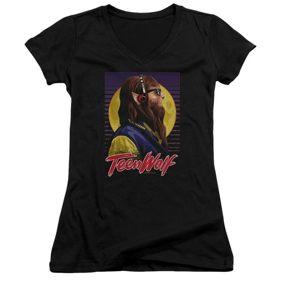 Teen Wolf Headphone Wolf Junior Women's V-Neck T-Shirt Black