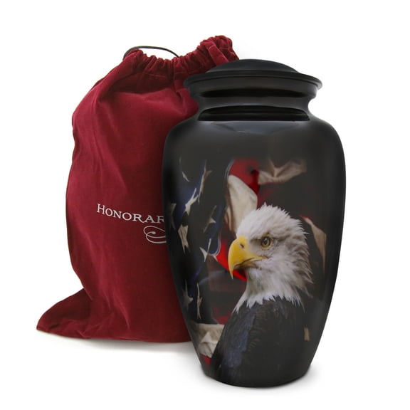 Honorary Memorials Patriotic Hearts Eagle Urn for Human Ashes | American Flag Cremation Urn for Adults, Cremation Urn for Veteran, Cremation Urns Medium Size, Handmade Funeral Urns with Velvet Bag