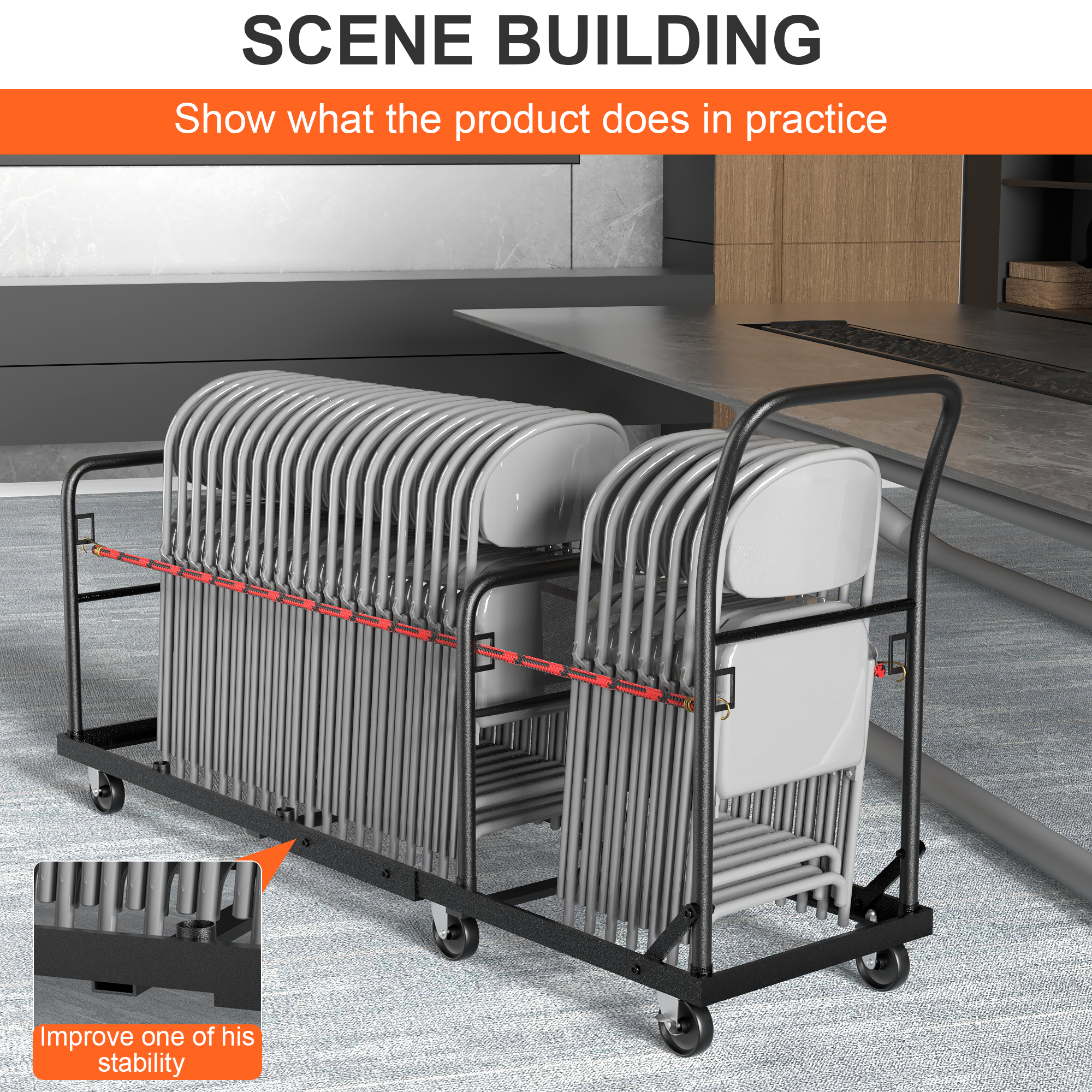 GIOTORENT Heavy-Duty Chair Dolly, 500 LBS Capacity Folding Chair Cart for 50 Chairs, Rolling Storage Rack w/ Dual Handles & Anti-Fall Design, Commercial Use for Events, Church, Conference