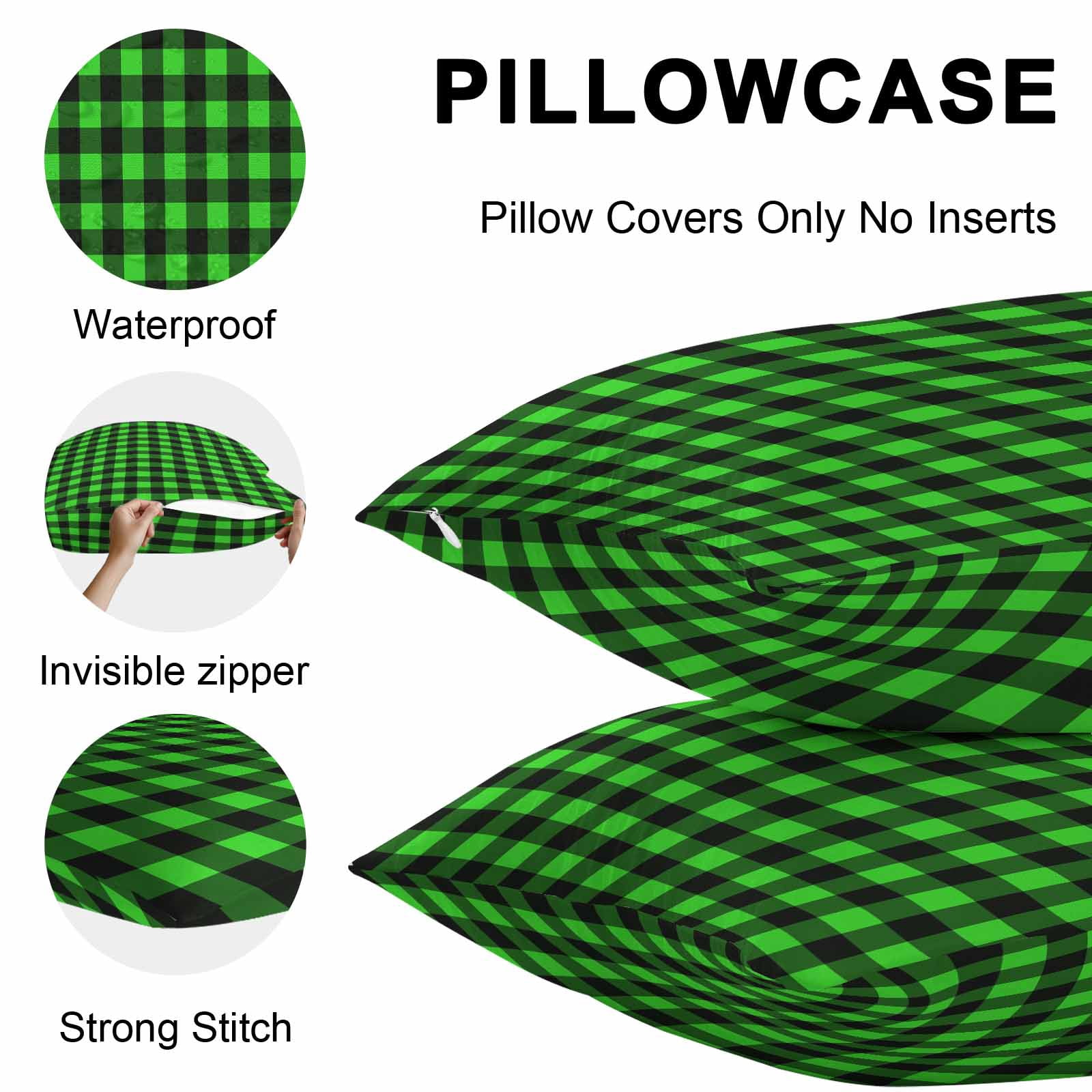 Black Green Plaid Outdoor Pillow Covers 24x24 Inch Throw Pillow Covers Set of 2 Waterproof Decorative Pillow Cases Modern Buffalo Checked Gingham Art Cushion Covers for Patio Furniture Garden Couch