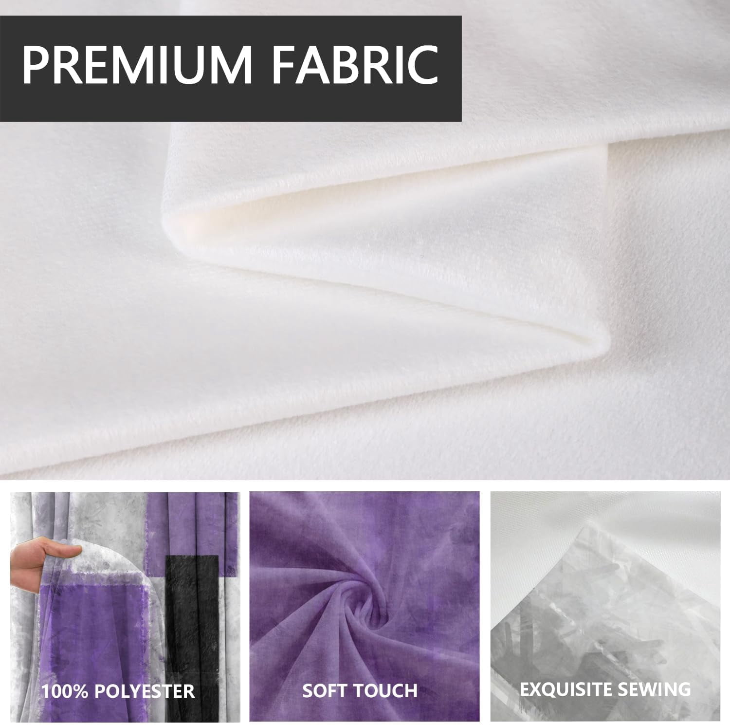 Purple Window Curtain Black and White Grey Gray Lavender Plum Modern Abstract Lilac Silver Ombre Living Room Bedroom Rod Pocket Drapes Treatment Fabric 1 Pair Home Decor, 42" W x 63" L, Dark
