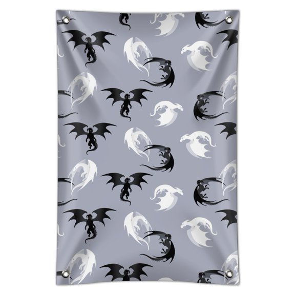 Black and White Dragons Pattern Home Business Office Sign