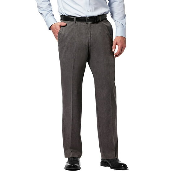 Mens Haggar Premium No-Iron Khaki Stretch Classic-Fit Flat-Front Expandable Waist Pants Charcoal Heather